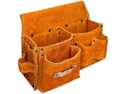 Cinto de ferramentas Couro com bolsa dupla 26x9x18 cm, suporte para ferramentas com suporte para martelo, ideal para