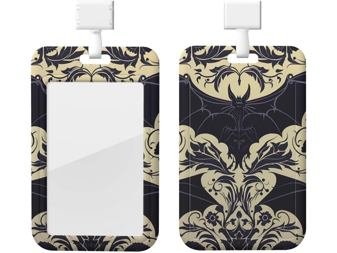 Porta Crachá Com Estampa De Morcego, Protetor De Crachá Vertical Com Cordão, Capa Plástica Impermeável, Porta Cartões De