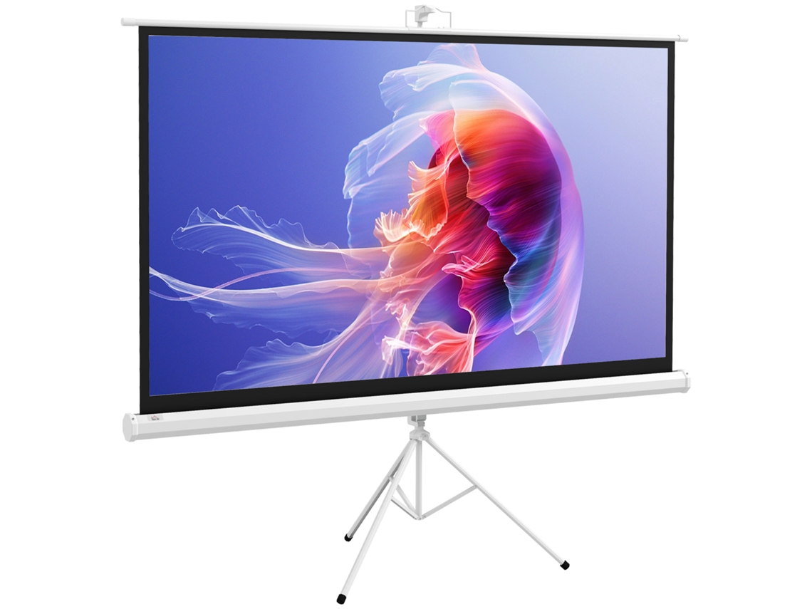 Ecrã De Projeção Com Suporte Portátil 100 Polegadas Formato 16:9 Altura Ajustável 221x124 Cm Branco
