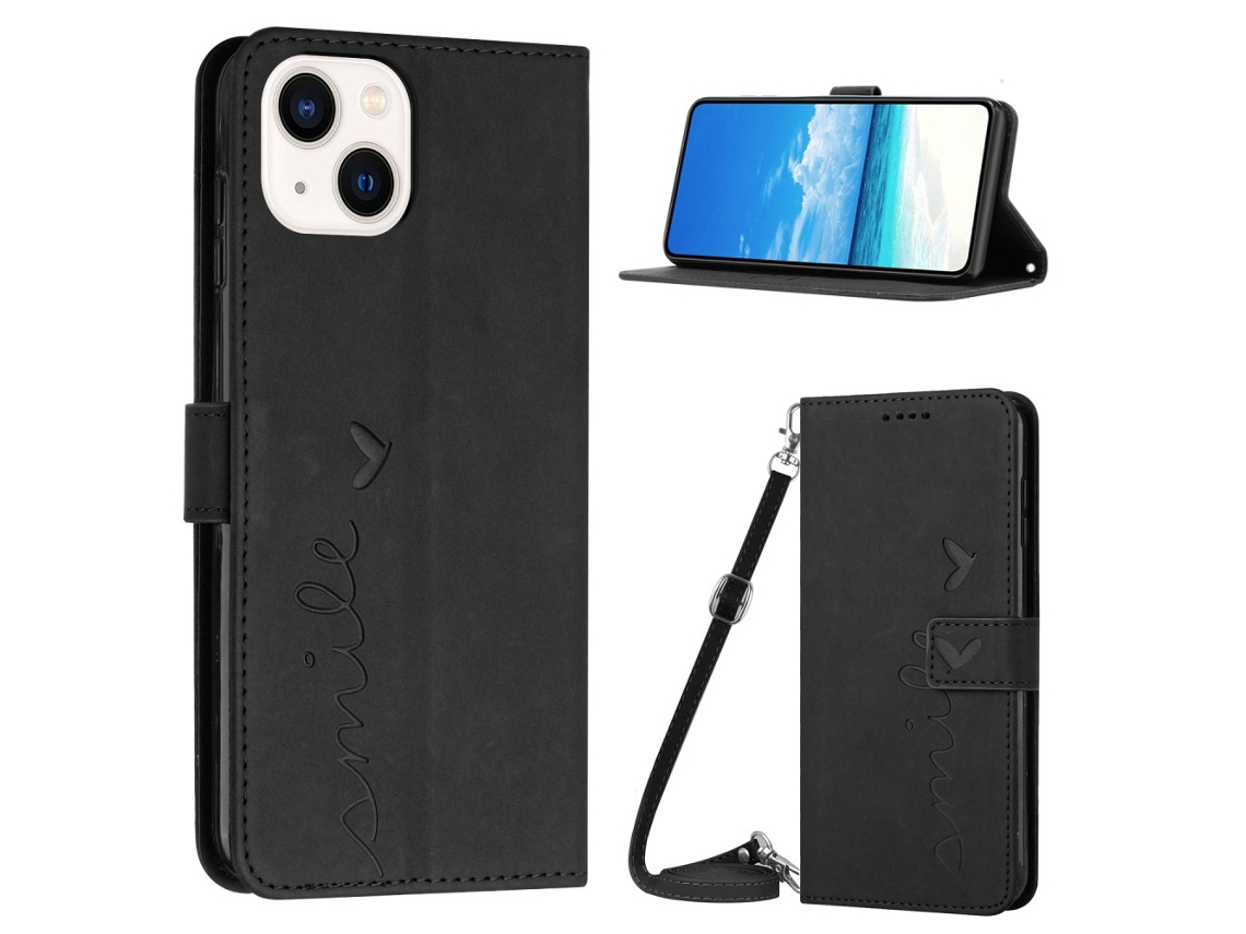 Capa Pega Para Iphone 15 Plus Pele Sintética Preto