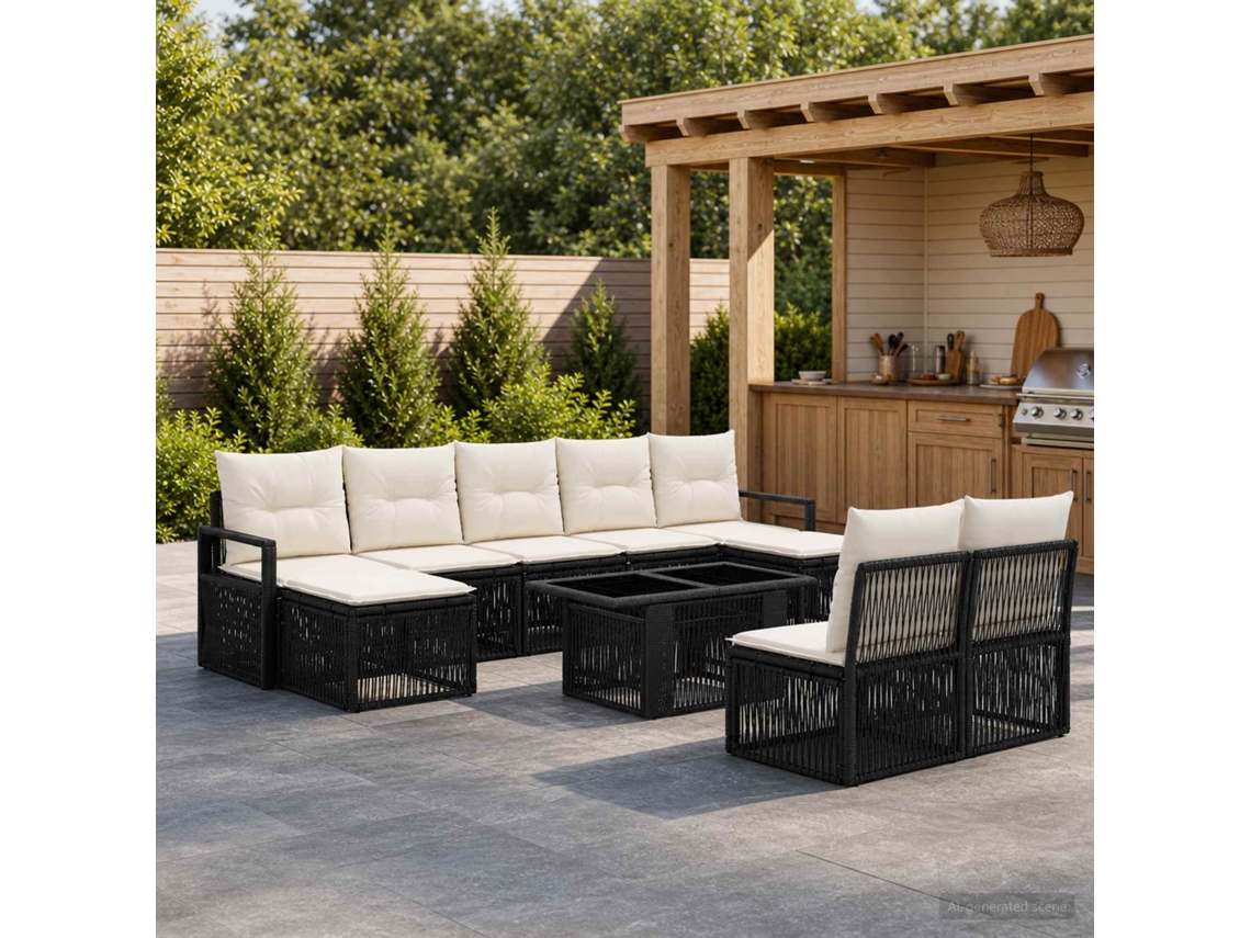 Vidaxl Conjunto De Sofá De Jardim 10 Unid. Preto E Branco Creme