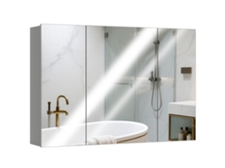 Armário de Parede para Banheiro com 3 Portas Espelhadas e Prateleiras Ajustáveis em Mdf Cinza 90lx15px60acm BTFORUS