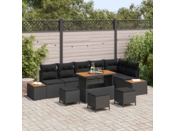 Vidaxl Conjunto De Sofá De Jardim Com Almofada 10 Pcs Preto