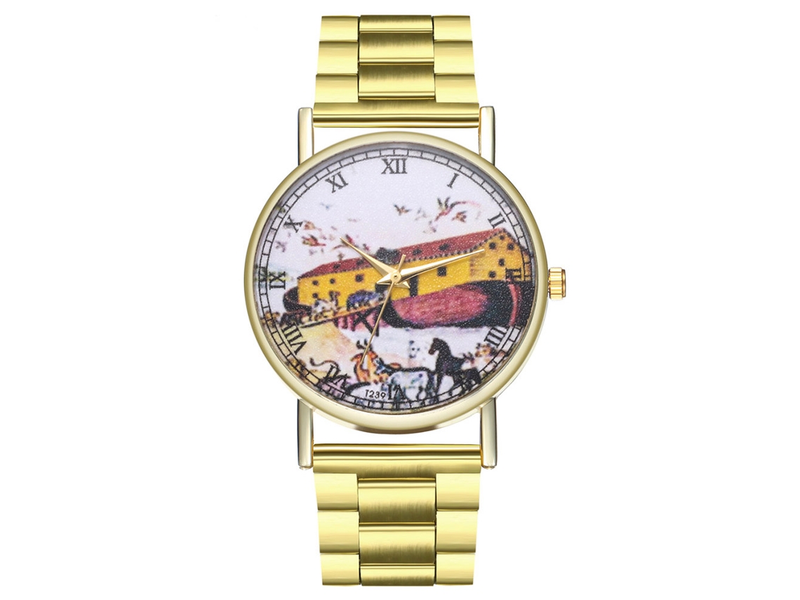 Relógio clássico casual para casal com pulseira de aço e movimento de quartzo - Presente ideal
