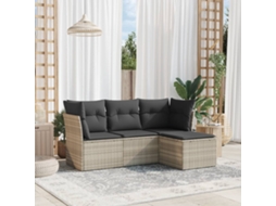 Vidaxl 4 Pcs Conj. Sofás Jardim C/ Almofadões Vime Pe Cinzento claro