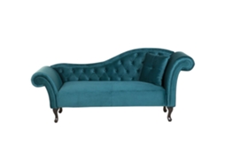 Chaise Longue À Direita BELIANI Lattes de Veludo Azul Esverdeado 188x59x87
