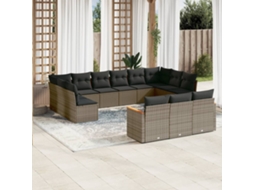 Vidaxl 13 Pcs Conjunto Sofás P/ Jardim C/ Almofadões Vime Pe Cinzento
