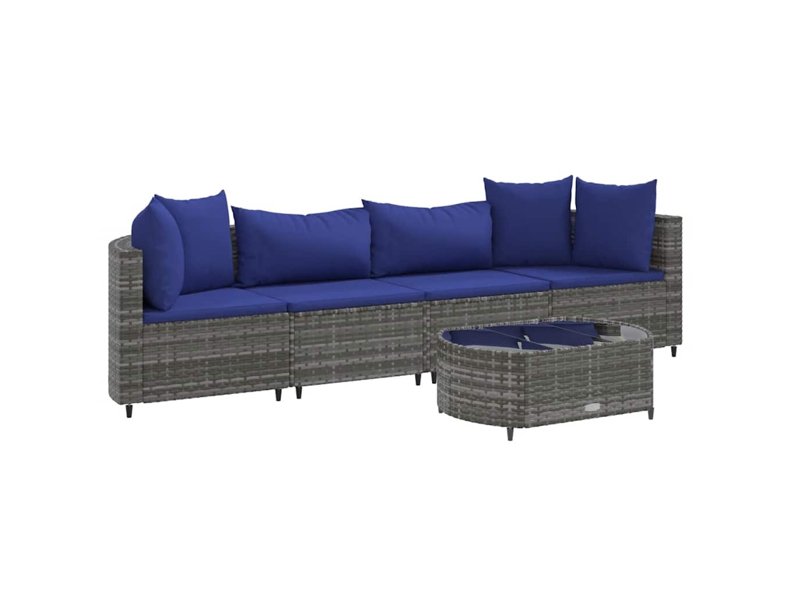 Conjunto de 5 Sofás de Jardim com Almofadões Vime Pe Cinzento MAISON EXCLUSIVE (5 pcs)