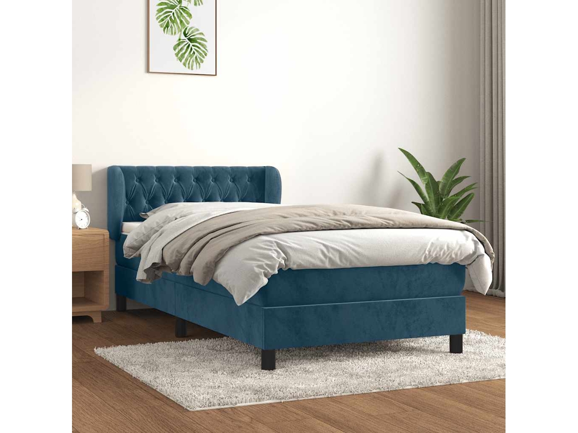 Vidaxl Cama Com Molas/colchão 100x200 Cm Veludo Azul-escuro