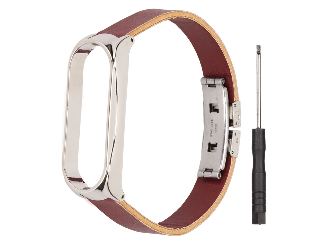 Aetheria pulseira de Substituição para Xiaomi Mi Band 6/5 Nfc Couro Marrom com Capa de Prata