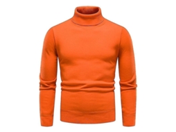 2026 jersey Básico de Cuello Alto Liso para Hombre, Ajuste Slim, Tejido Grueso, Abrigo de Invierno, Pullover Xmb L Naranja