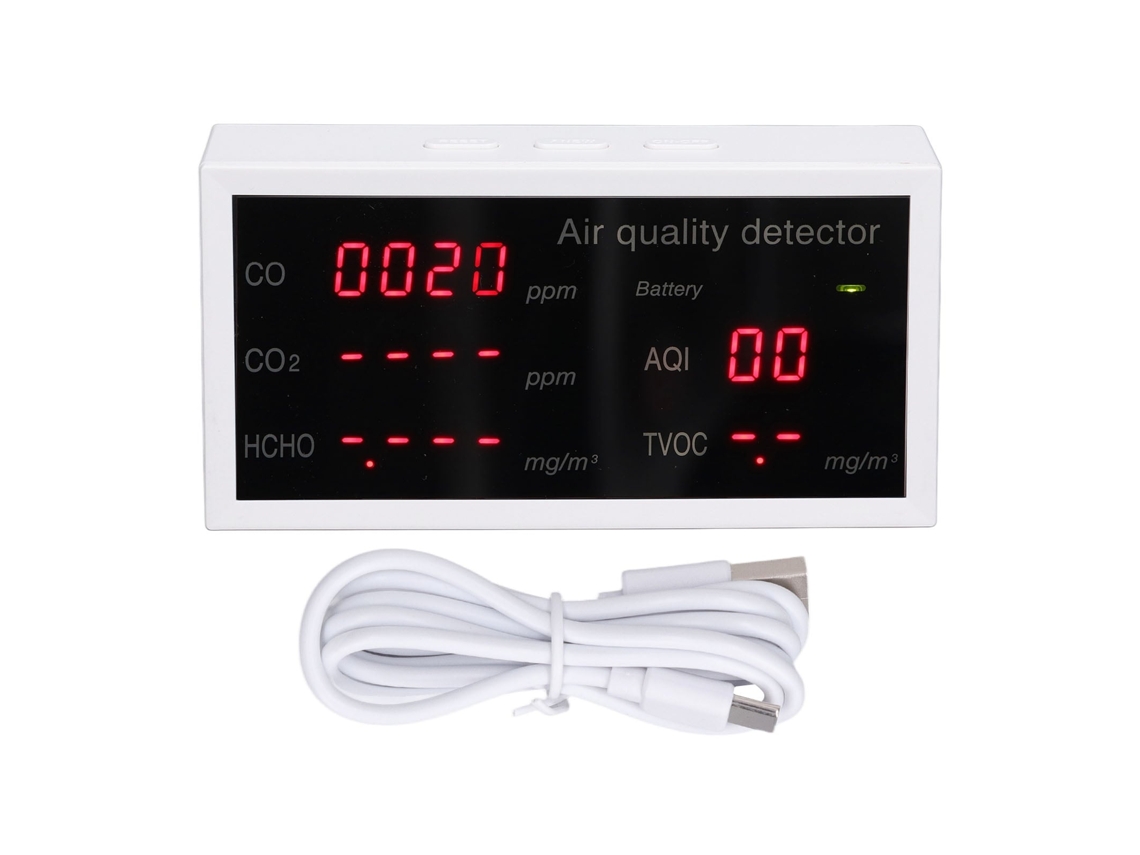 Lurelia Medidor De Qualidade Do Ar 5 Em 1 Pm2,5/hcho/tvoc/co2/co, Bateria 850 Mah Usb