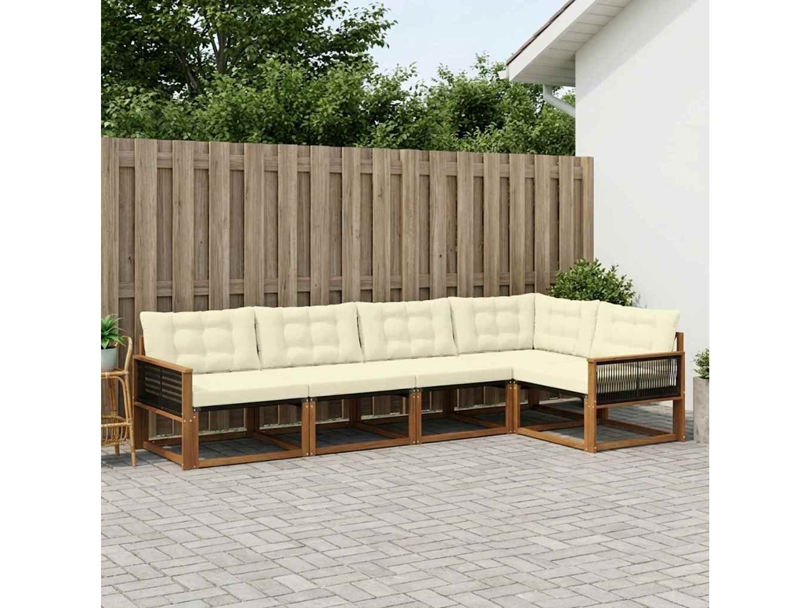 Vidaxl Conjunto De Sofás Para Exterior 5 Unid. Natural E Creme