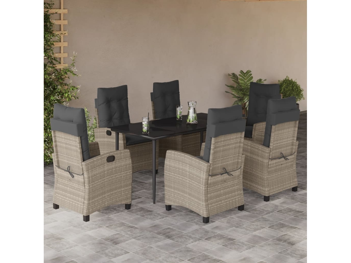 Vidaxl 7 Pcs Conj. Jantar P/ Jardim C/ Almofadões Vime Pe Cinza-claro