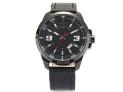 Reloj De Pulsera De Aleación Con Cuero, Dial Redondo, Analógico, Cuarzo, Unisex, Negro