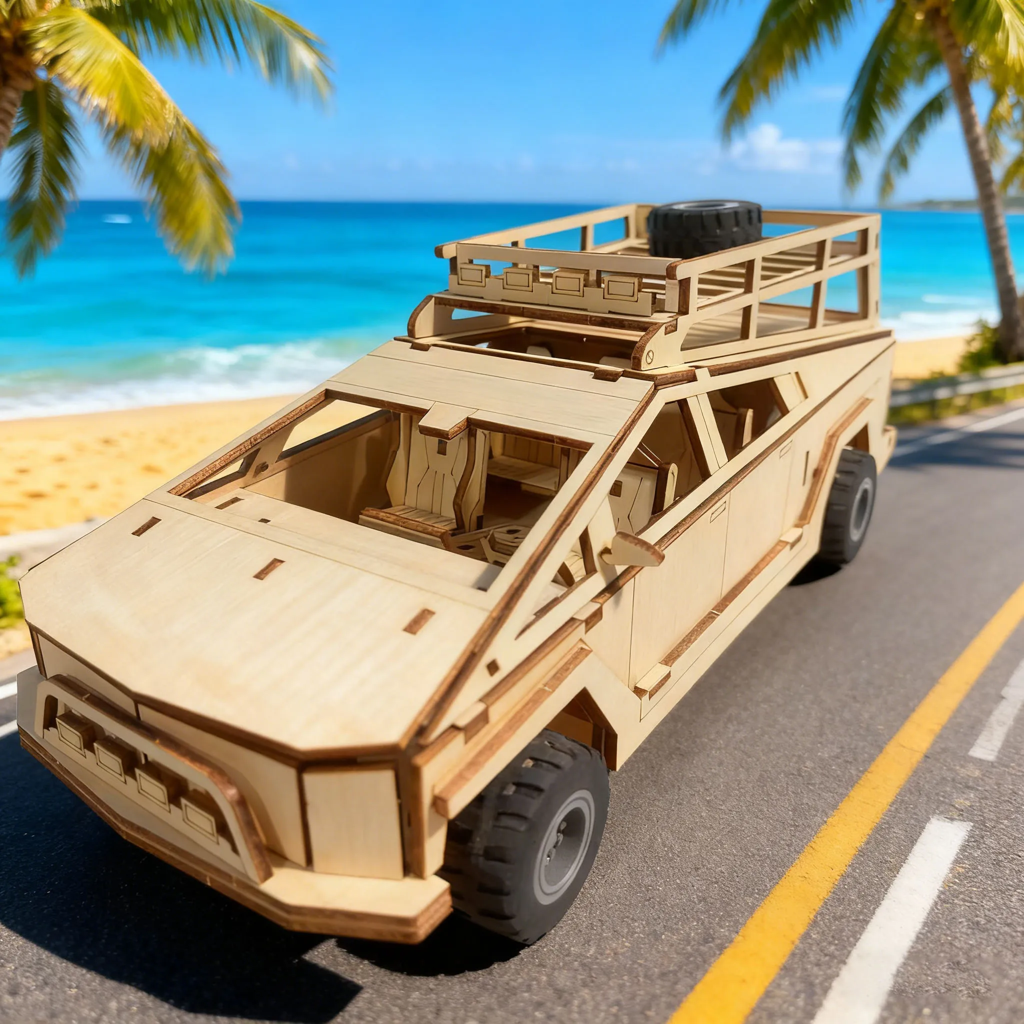 um Quebra cabeça 3d de Madeira em Formato de Carro de Viagem, uma Atividade Interativa para Pais e Filhos Desenvolverem a Paciência. MDUG