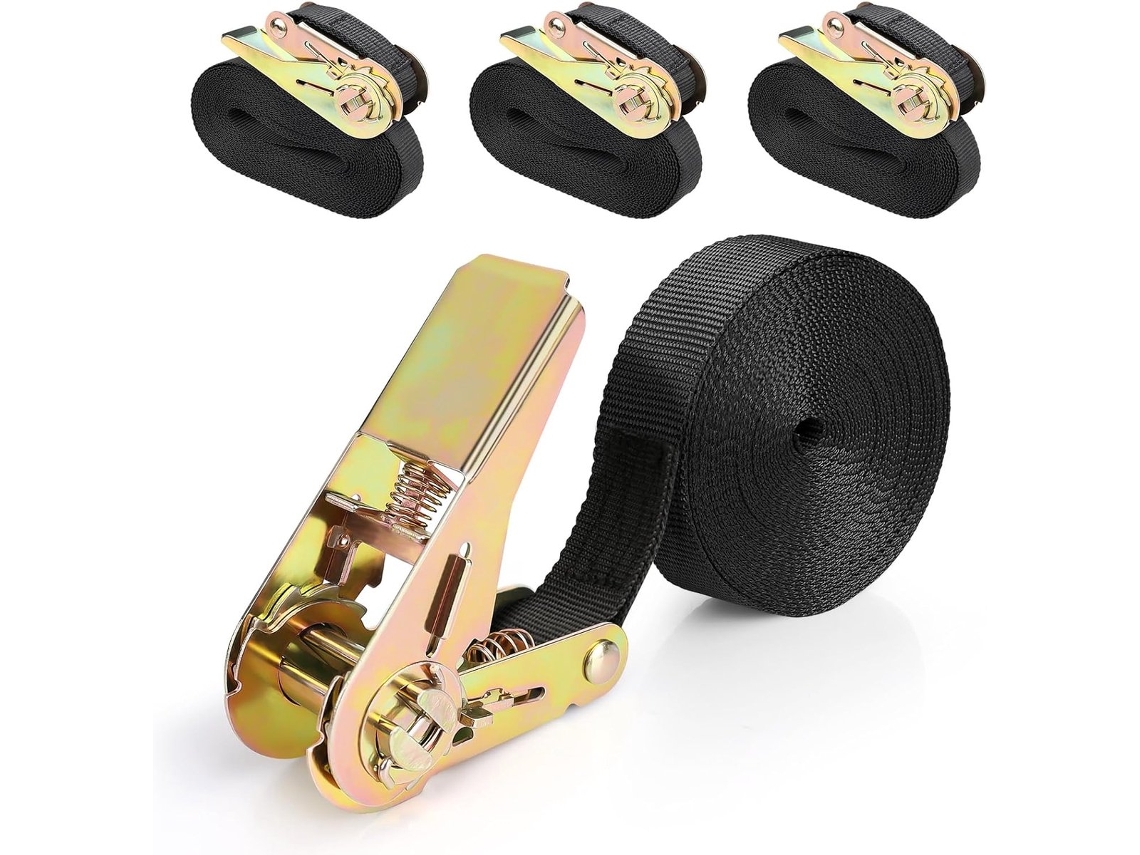 Conjunto De 4 Cintas Amarração 6 M X 25 Mm Com Catraca E Kit Montagem, Para Motocicleta, Carro E Bagagem