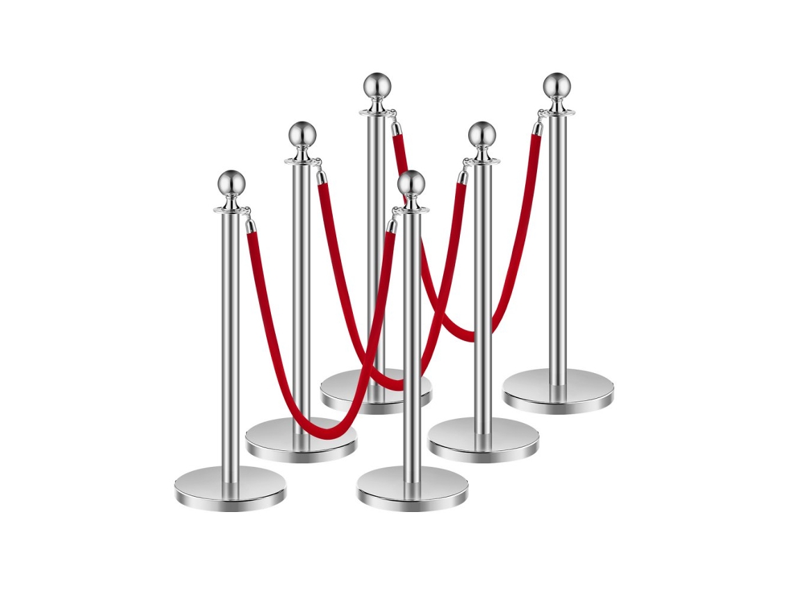 Conjunto De Postes De Inox Com Cordões De Veludo Vermelho Tekmaquinas