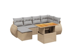 Conjunto de 7 sofás para jardim com almofadões Vime Pe Bege MAISON EXCLUSIVE (7 peças)