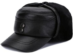 Casquette Plate Réglable En Cuir Véritable Homme Chapeau Chaud Automne Et Hiver (noir, 55 56 SFUSHOS