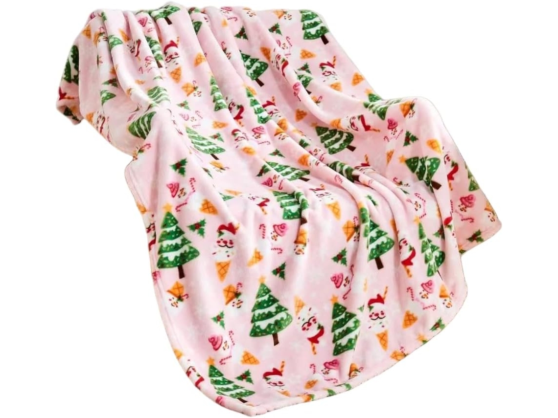 Manta de Inverno Syjym com Tema Natalino em Vermelho e Verde Flanela Aconchegante Quentinha para Casa Decorati
