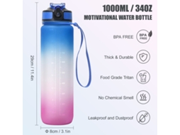 Garrafa de Água 1000ml Bpa Free com Caneta de Tempo e Palheta