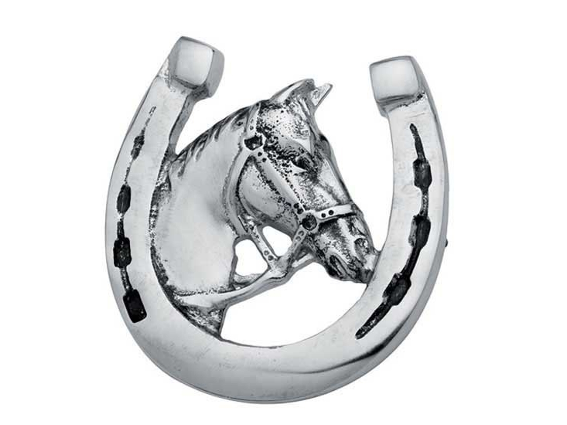 Ferradura de Cabeça de Cavalo Cromada Decorativa Prateadohispano Hipica