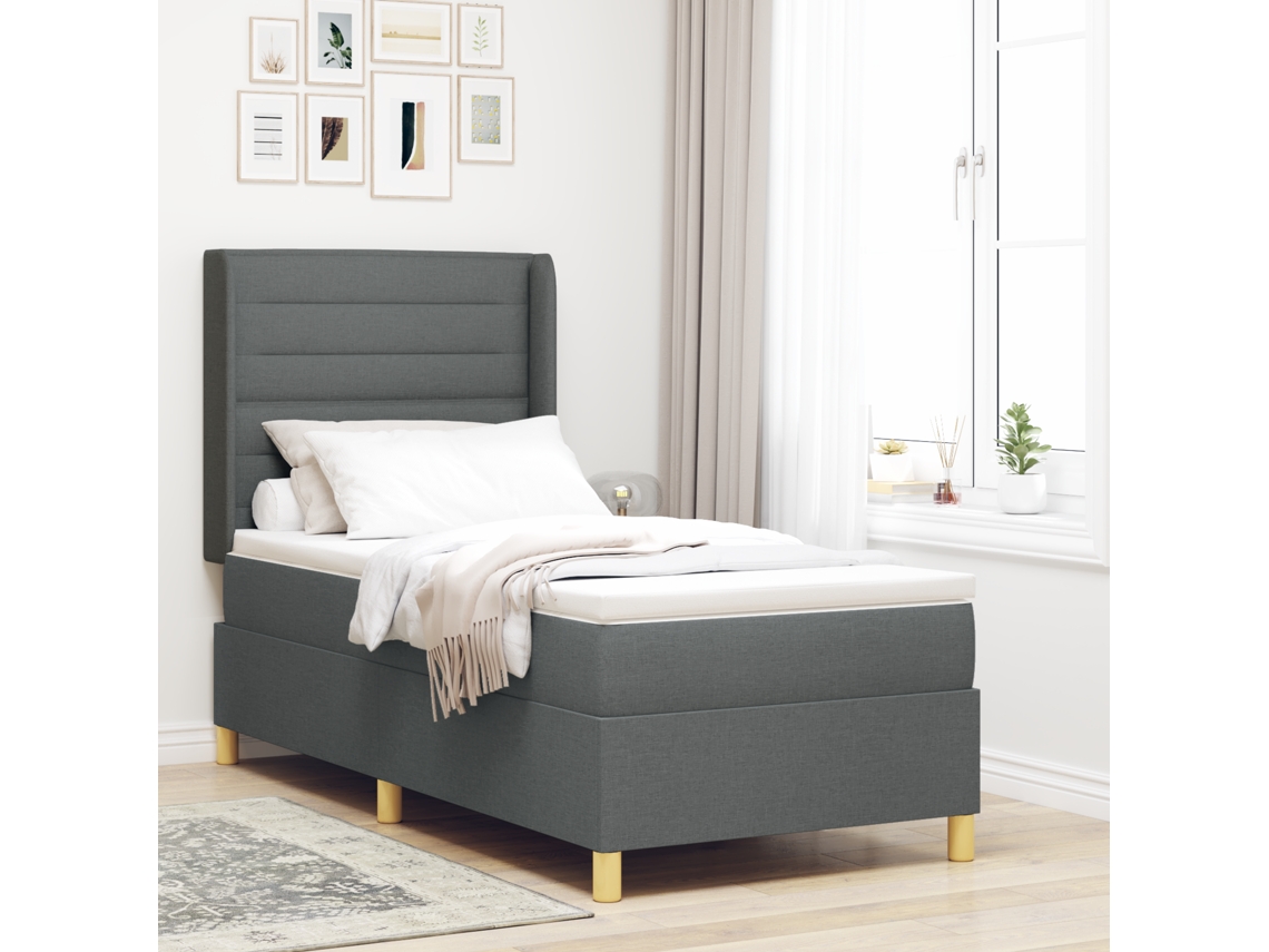 Cama Box Com Colchão Cinza Escuro 80x200 Cm Tecido