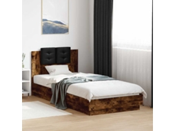 Vidaxl Estrutura Cama C/ Cabeceira/luzes Led 90x200 Cm Carvalho Fumado