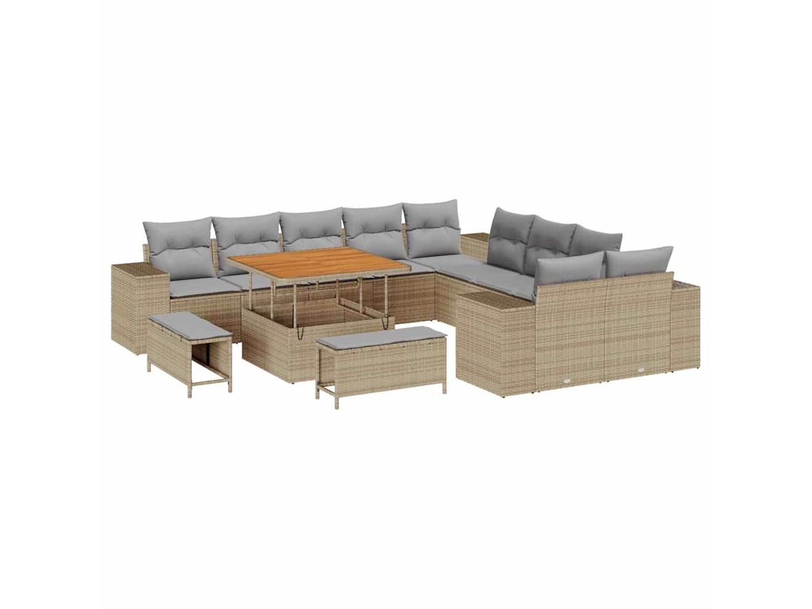 Maison Exclusive - Conjunto De Sofá Jardim 13 Pcs Bege E Cinza Claro Vime Pe