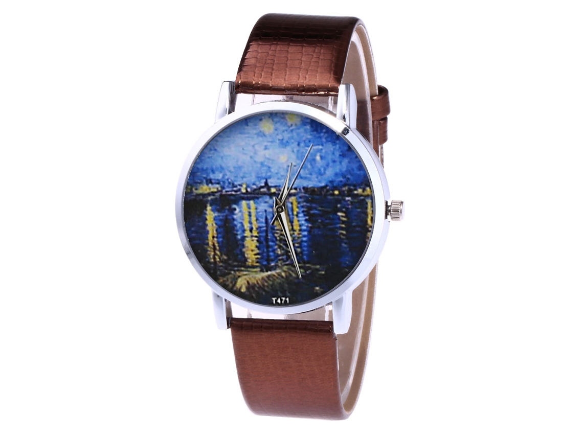 Relógio de Casal de Moda com Pulseira de Couro Pu Quartzo Estilo Simples Casual Café