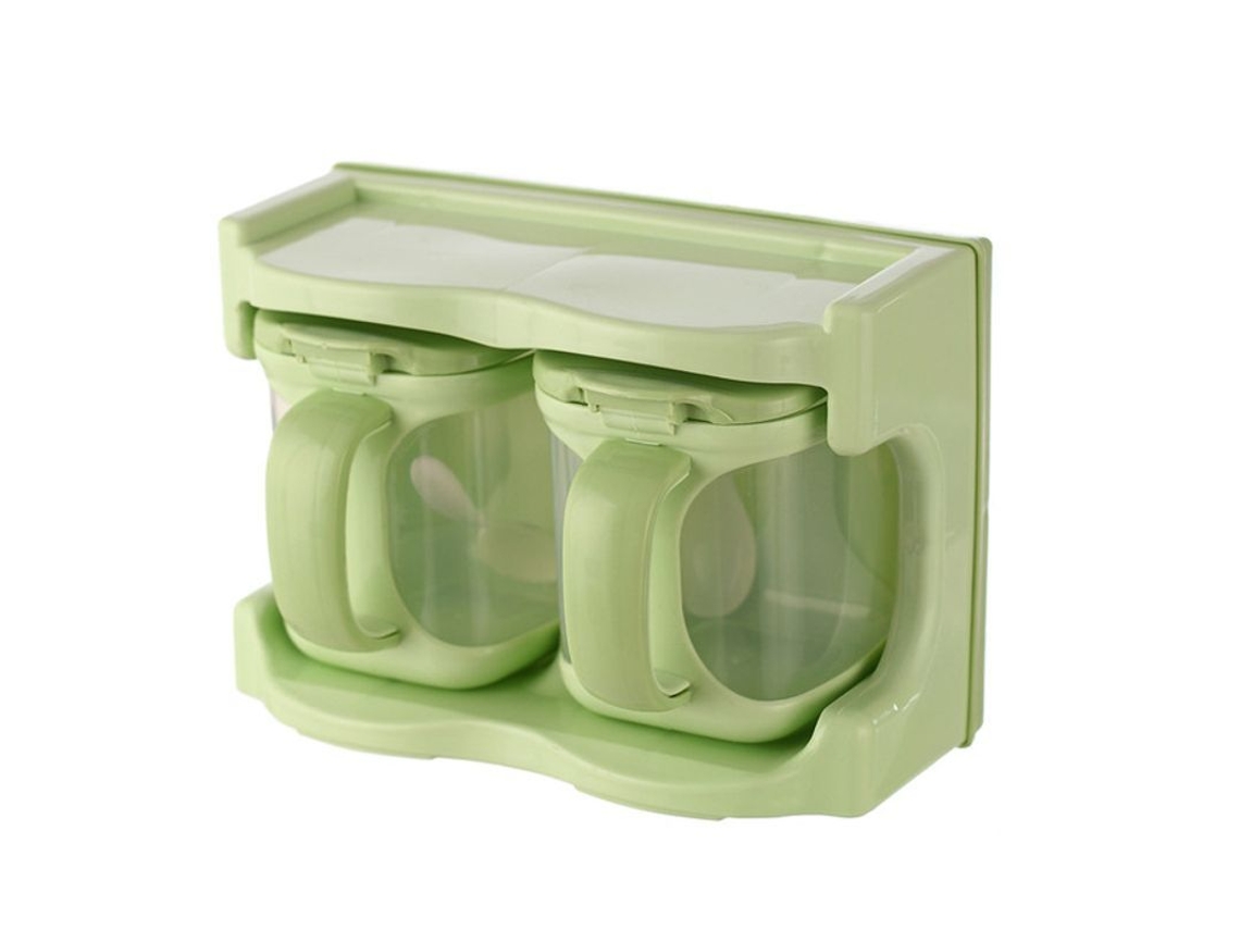 2026 caja de Sazonamento de Plástico com 2 Compartimentos Rack Combinado Multifuncional para Cozinha Verde