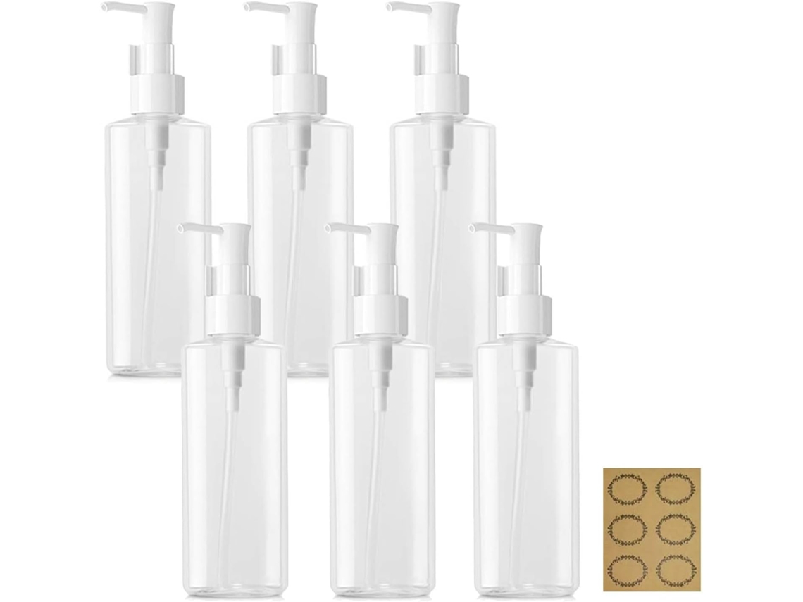 6 Garrafas 100ml Transparentes com Bomba, para Cosméticos ZYBLSSBB