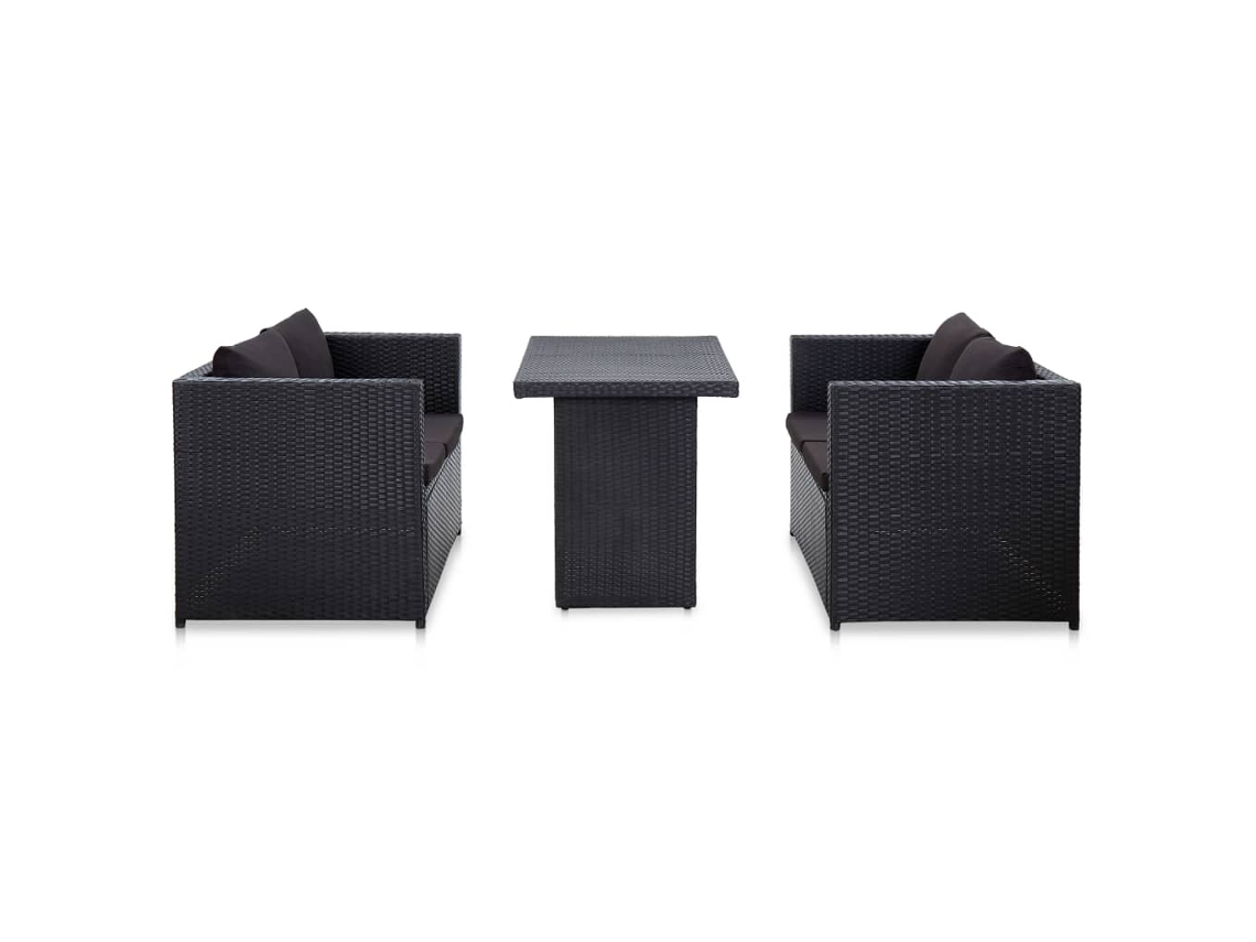 Vidaxl 3 Pcs Conjunto Lounge De Jardim C/ Almofadões Vime Pe Preto