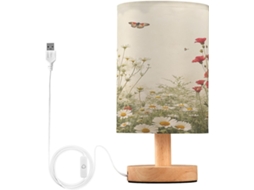 Luminária De Cabeceira Led Wildflowers Para Quarto, Luminária De Leitura Com Portas Usb E Cúpula Tecido Para Sala Estar