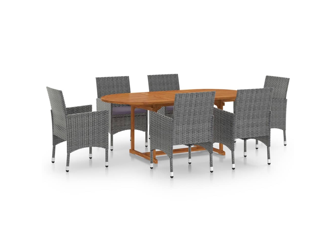 7 Pcs Conjunto de Jantar para Jardim Vime Pe Cinzento MAISON EXCLUSIVE