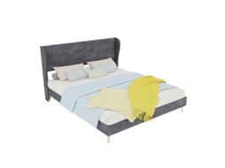 Cama Estofada S/marca Tecido Cinzento 160 X 200 Cm Com Arrumação