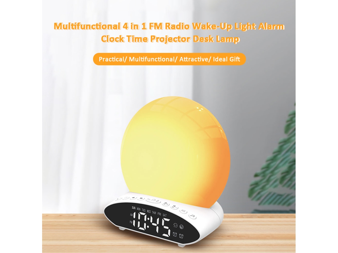 Relógio Despertador Luz de Acordar com Rádio Fm Projetor de Hora 20 Cores Ajustáveis