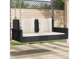 Vidaxl Banco De Balanço Com Almofadas Preto 119x56x48 Cm Vime Sintético