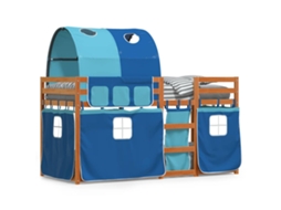 Beliche com Cortinas Madeira de Pinho Maciça Azul MAISON EXCLUSIVE (90x190 cm)