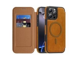 Capa Para Iphone 17 Pro Max Carteira Flip Magnético Rfid Castanho Czhhmart