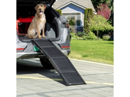 Rampa Retrátil para Pets Antiderrapante com Alça e Gancho, Suporta Até 60 Kg, Dimensões 158x43,5x2,5 Cm, na Cor Preta