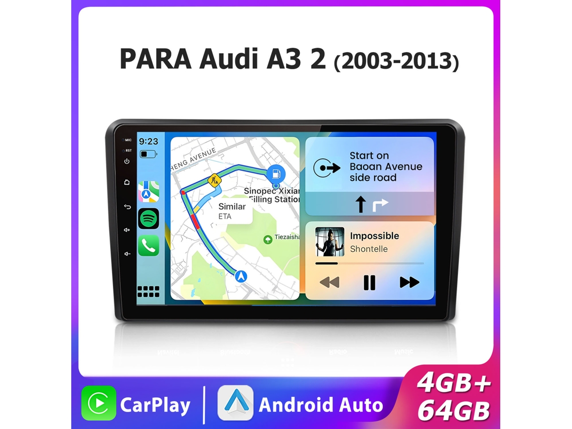 Junsun Autorrádio Para Audi A3 2 (2003-2013) 9 Polegadas Android 4+64gb 4 Núcleos Wifi Carplay Android Auto