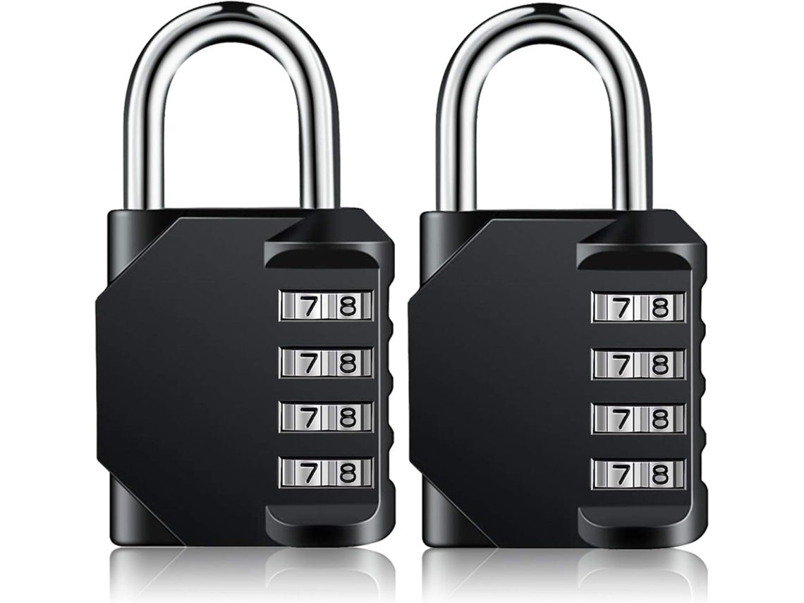 Conjunto De 2 Cadeados Com Código De 4 Dígitos, Preto, Para Exterior