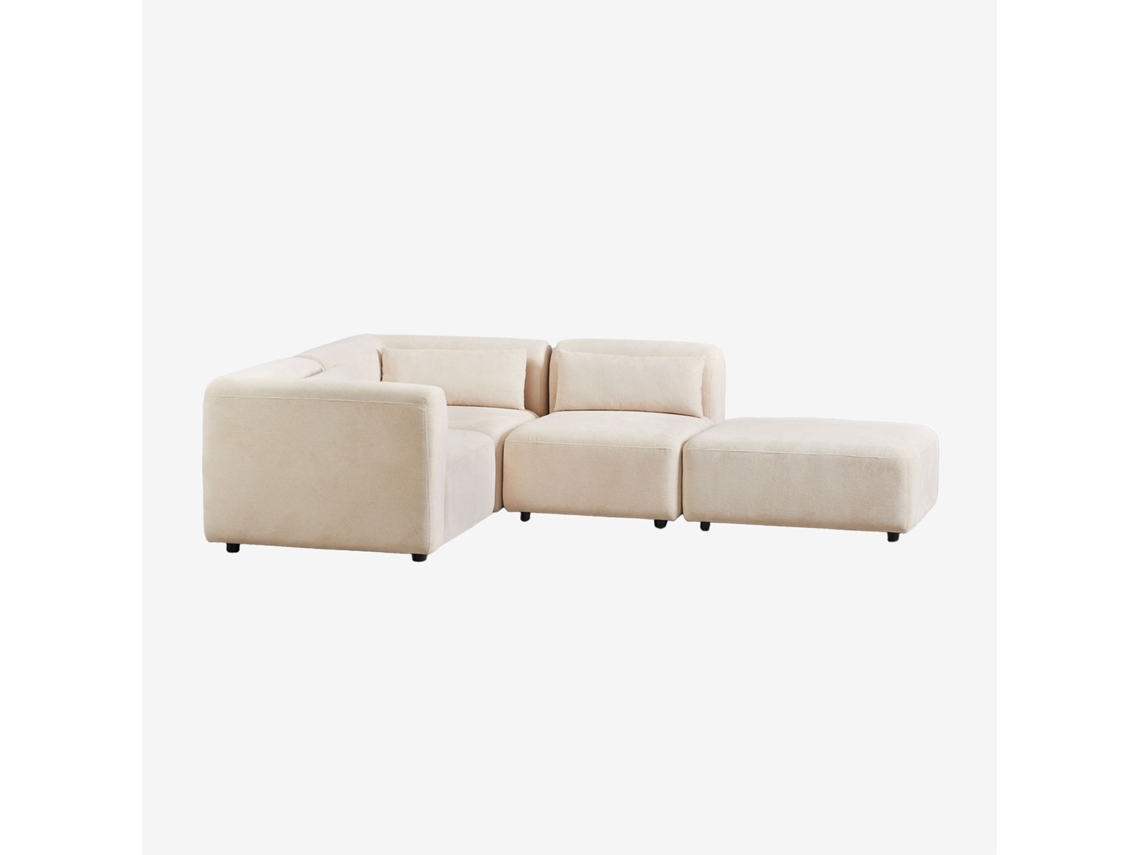 Sklum Sofá Modular De Canto Em L De 3 Peças Com Puff Fogler Poliéster                       Bombazina Crema Linho