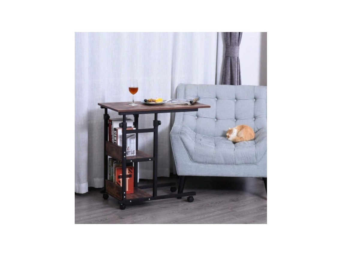 Mesa lateral com rodízios, mesa de centro com altura ajustável, 80 x 40