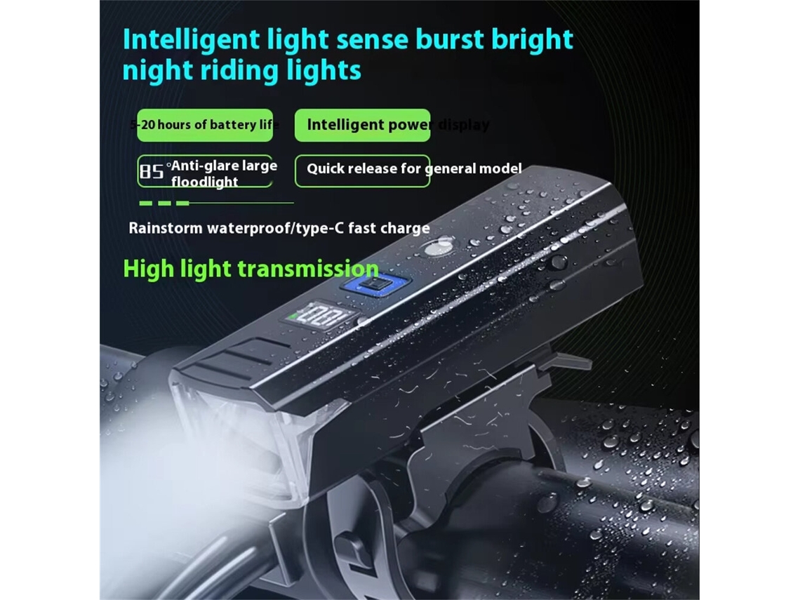 Bikight Farol Inteligente Sensor Luz Bateria 1500mah Ip Usb Guidão Segurança Ciclismo Noturno Trilhas Montanhas