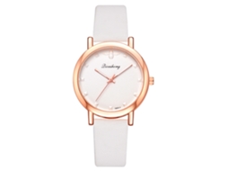 Relógio de Pulso Feminino Simples de Quartzo com Pulseira de Couro Pu Branco