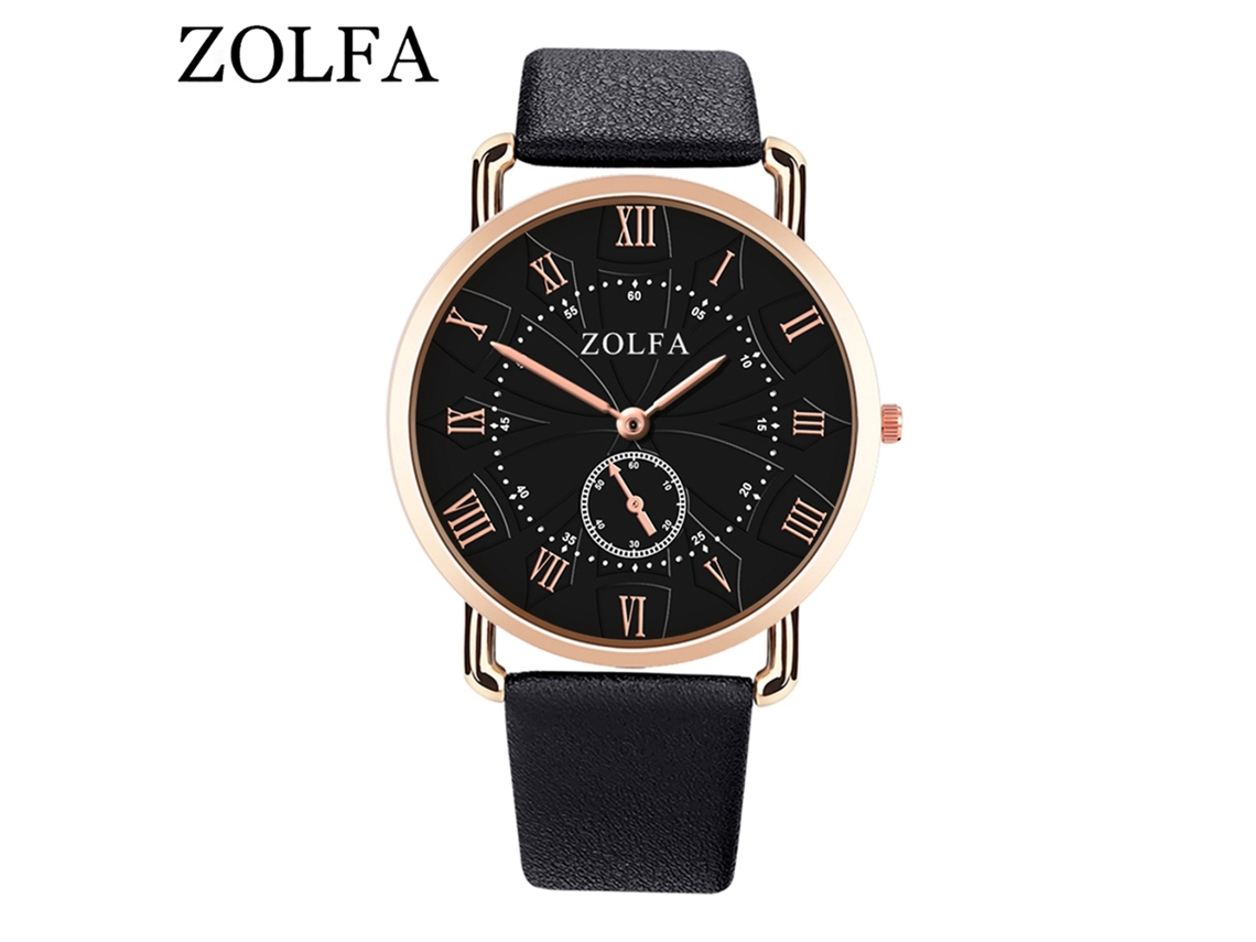 Relógio de pulso masculino elegante com pulseira de PU, mostrador analógico redondo de quartzo, preto.