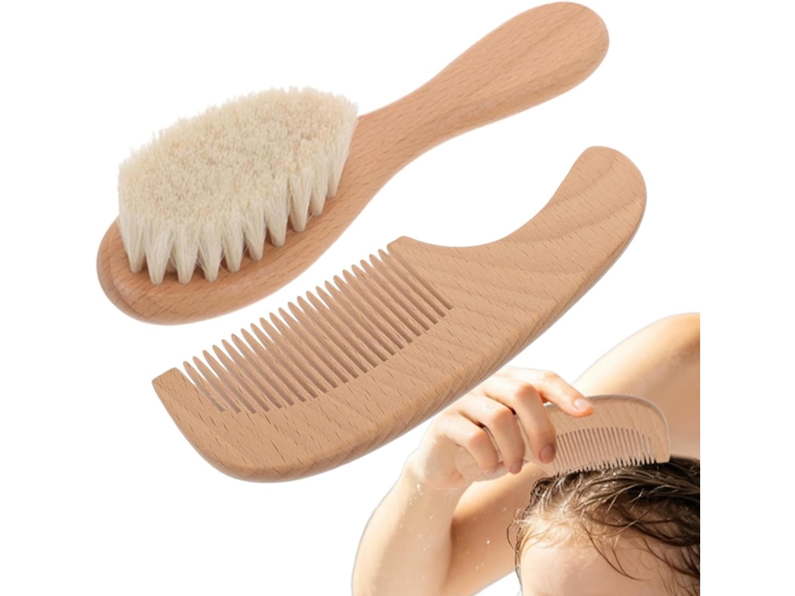 Conjunto De Escova Cabelo Madeira Com Cerdas Macias Para Desembaraçar, Estilizar E Cuidar Dos Cabelos 14cm Com Cabo